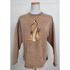 Vtg Fuzzy Stonewash Brown Embroidered Native‎ American Maiden Sweatshirt M?